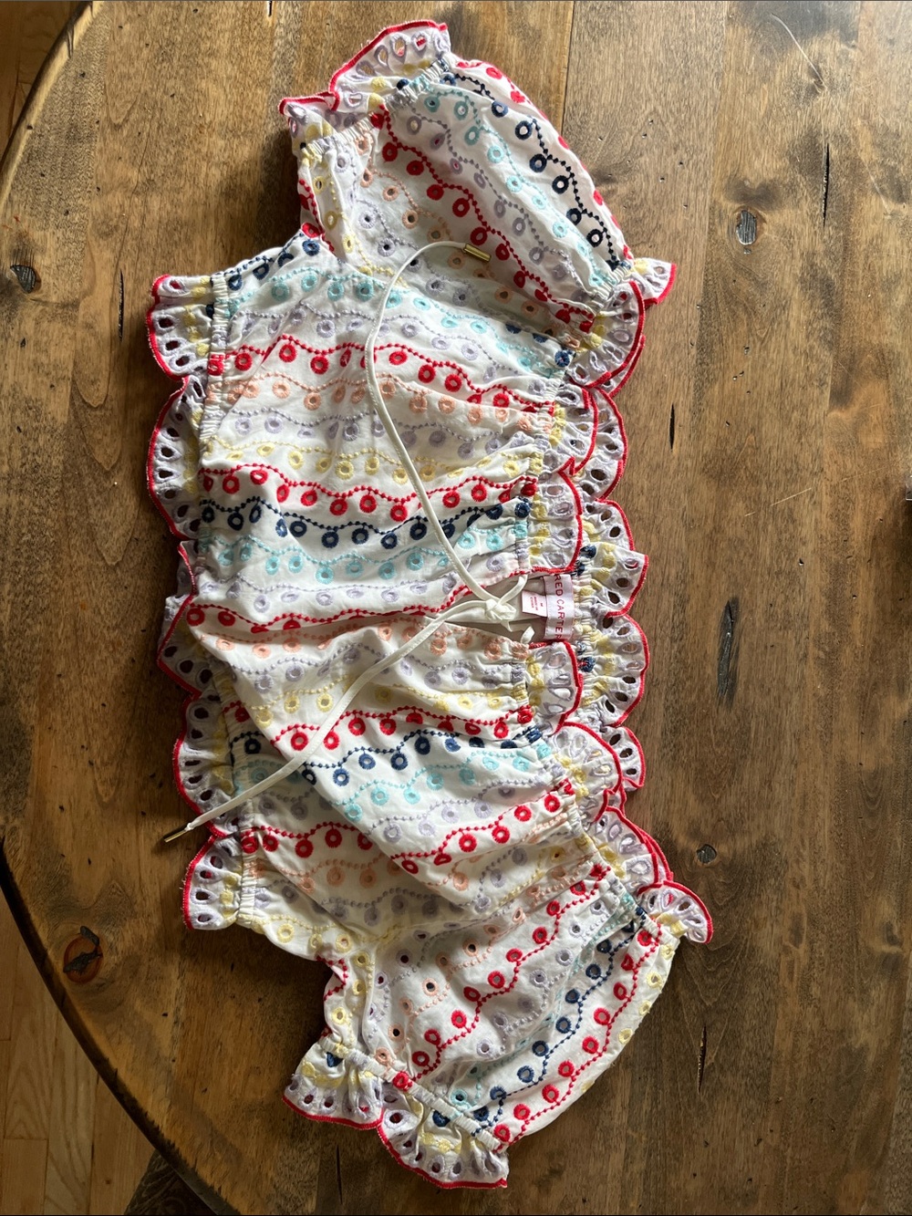 Red Carter White Eyelet Diaper Cover with Red, Blue, Yellow, Black Accents